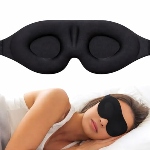 Sleep Mask 100% Blackout, Perfect Sleeping Mask for Side Sleepers, 3D Ultra Soft Comfortable Eye Masks for Sleeping Women & Men with Adjustable Strap, Blindfold for Travel & Sleep, Black.