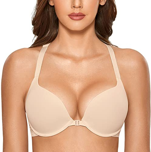 DOBREVA Dam push up-bh med framknäppning racerback | Brottarrygg, Spetsrygg, Vadderad, Djup urringning, T-shirt, Urringning, Sexig, Dejting, Mjuk, Vardags, Stödjande