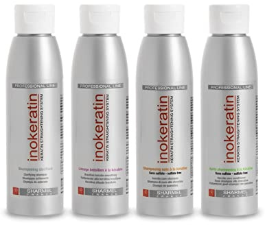 Kit Lissage Brésilien Inokeratin + Shampoing + Après-Shampoing - 4 x 125ml - à la Kératine et à l'Huile d'Argan - Sans Formol