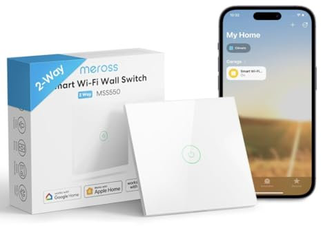 Meross Light Switch, 2 Way, Neutral Requires, Touch/Remote/Voice Control, LED Wall Switch with Timer, White, Compatible with Apple HomeKit, Alexa, Google, 1.6A, 3.1 * 3.1 * 1.3 in.