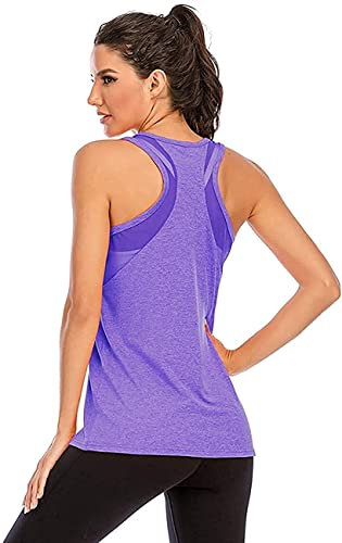 Nekosi Damen Yoga Tanktops Ärmelloses Sportshirt Kleidung Mesh Zurück Fitness Laufen Shirt Sport Oberteile Lila Groß