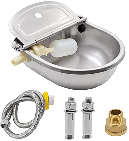 BREUAILY 4-In-1 Automatisches TräNkebecken Edelstahl TräNke Pferd mit Schwimmventil und Ablaufloch Wassertrog für Rind Pferde Hund Schafe Ziegen