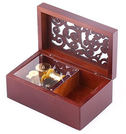 Carillon in Legno Massello Antico Inciso - Astuccio Gioielli Multifunzionale 18 Note a Carica, Miniatura Decorazione per Amante Fidanzato Moglie 4,7 X(Movimento in oro/per Alice)