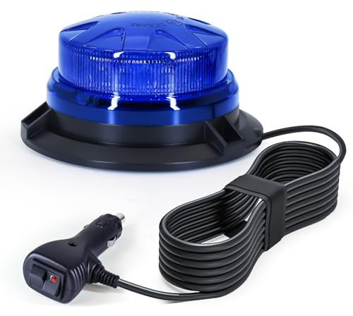 Rotativo Luz LED estroboscópica, 12V-24V Azul Luz de emergencia V16 de magnético con 3 meters cable para vehículos, tractores, carros de golf, UTV…