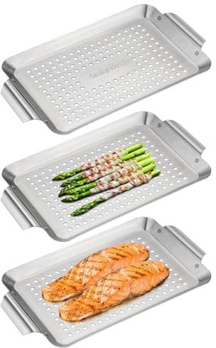 Onlyfire 3 Packs Rectangle Grill Baskets, Stainless Steel Vegetable Baskets, Mini Grilling Basket Set, Grill Pan for Outdoor Grill