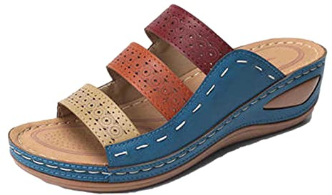 HAOLEI Sandals for Women Sale Clearnce Mules Slippers Slides Ladies Wedge Sandals Platform Slip On Flats Summer Open Toe Low Heel Comfy Beach Casual Shoes UK Size 3.5-7.5