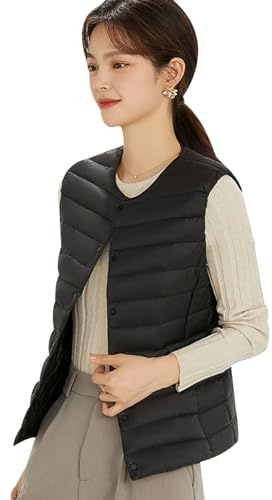 Doudoune Legere sans Manches Femme Gilet Duvet sans Manche Femme Veste Doudoune Légère Fine sans Manche Femme Gilet Matelassé sans Manches Femme Blouson Rembourré Manteau sans Manche Femme Noir XXL