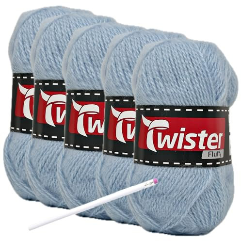 Camtiac Twister-Fluffy Häkelgarn super weiches Strickgarn Farbe: Hellblau 51 5x50g