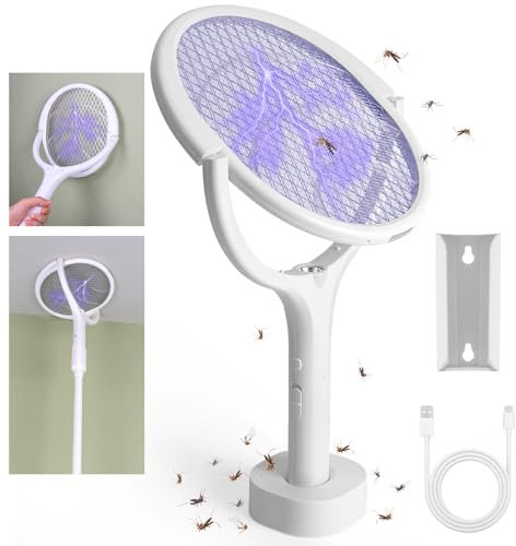 MOOKLIN ROAM Elektrische Fliegenklatsche mit Rotierender Kopf, 3500V Akku Aufladbar Elektro Mückenklatsche, UV Lichtfalle Mückenfalle Insektenfänger mit Teleskop Verlängerungsstab für Drinnen
