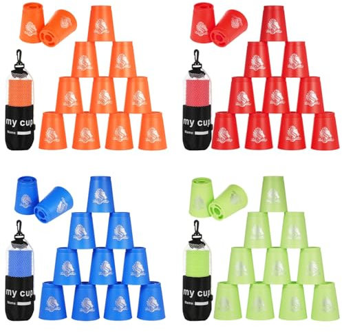 yeesport Lot de 48 gobelets empilables en plastique, jeu d'entraînement de vitesse pour compétition de défi, jeu familial classique pour enfants et adultes, rouge + bleu + vert + orange