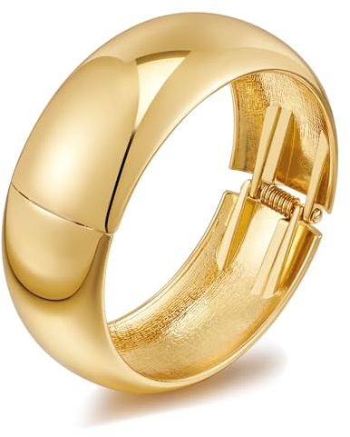HolidayQbee Pulsera Dorada De Mujer, Brazalete Rígido Con Acabado Pulido, Resistente A La Decoloración, Cierre Seguro Y Cómodo De Llevar Todo El Día