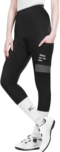 INBIKE Pantalon Cycliste Femme Rembourré Respirant Pantalon Cyclisme à Bretelles avec Poches Leggings de Vélo Collants de Cyclisme Longues VTT L
