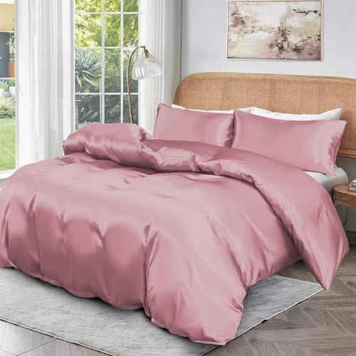 Roseley 100% BAMBOO Duvet Cover Set 300TC Organic Hypoallergenic Bed Linen Breathable Natural Fabric Temperature Regulating Machine Washable & Sustainable Bedding [Dusty Pink, King]