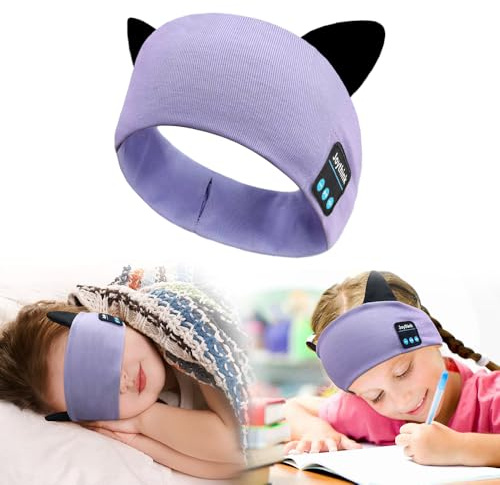 Joythink Diadema Bluetooth para niños, máscara para dormir, auriculares inalámbricos, altavoz delgado integrado, ajustable, para deportes, para niñas, niños, bebés, viajes, estudio, color morado