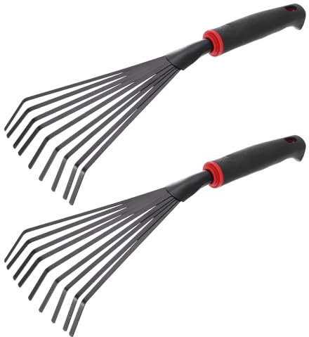 sourcing map 2pcs Gardening Leaf Rake 15.96 Small Leaf Rake Soil Tiller Grass Rake with Ergonomic Handle for Sweep Leaves Gardening Cultivating Garden Sweep Yard Flower Beds