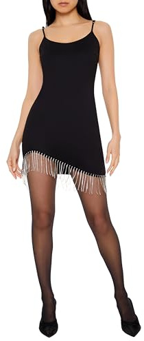 Forever 21 Women's Rhinestone Fringe Cami Mini Dress Black Medium