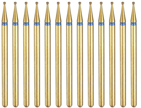 sourcing map 13pcs 120-140 Grane Diamante Rettifica Bit 1mm Testa A Sfera 2.35mm Gambo 1mm Lunghezza Titanio Placcato Pietra Levigatura Punte Rotary Tool per Unghie Rettifica Lucidatura