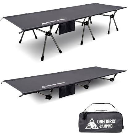 OneTigris SUPRANUBIS hopfällbar campingsäng, 190 x 70 cm, bärbar campingsäng, vikbar, lätt, hopfällbar säng, camping upp till 150 kg för tält, utomhus, resor, trädgård, kontor (grå)