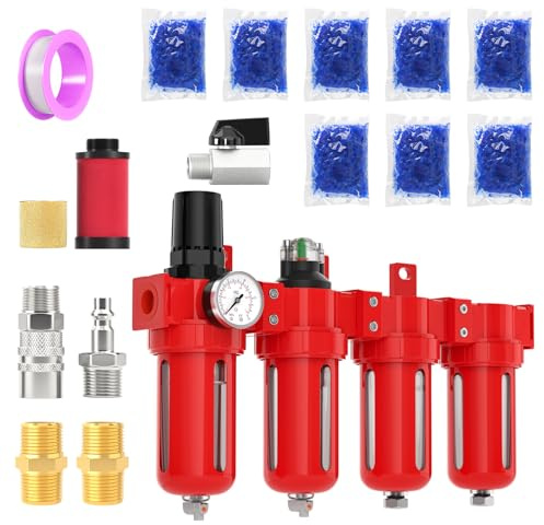 MEANLIN 1/2 NPT Industrial Grade 4 Stage Aluminum Air Drying System, Coalescing Filter, Particulate Filter, Double Desiccant Dryer and Air Regulator,Manual Drain For Plasma Cutter and Paint Spray