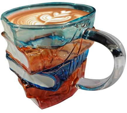 3D-bokhylla kaffemuggar – målad bokmugg | kaffemugg i 3D-färgat glas | 2025 nya nya nya muggar för älskare | 3,25 dl nymodiga målade böcker kaffemugg | färgglad harts böcker stapelkopp