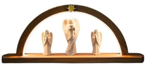 Arco Luminoso Natalizio con Tre Angeli in legno, Decorazione Natalizia in Legno con Illuminazione LED, artigianato della ValGardena (colorato)