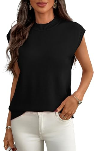 Cizayoi Women's Cap Sleeve Sweater Vest Short Sleeve Spring Knit Tops Crewneck Sleeveless Fall Sweaters Black L