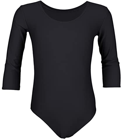 Aquarti Mädchen Ballett Trikot 3/4 Arm Gymnastik Ballettanzug, Farbe: Schwarz, Größe: 158