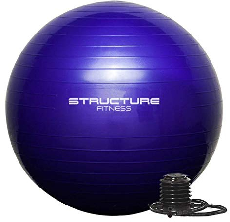 Structure Fitness 65CM Gym Ball Exercise Yoga Swiss Core Fitness - Ideal for core strength training, stretching, toning, resistance Pilates Workout- Hand-pump included. (PURPLE)