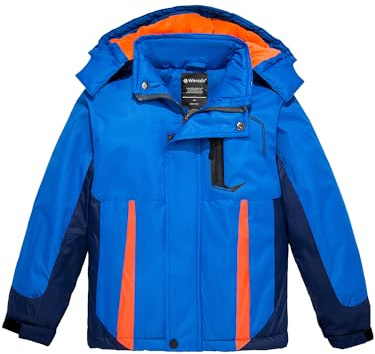 wantdo Boy's Winter Snow Jacket Warm Fleece Winter Coat Waterproof Ski Jacket Windproof Blue 8