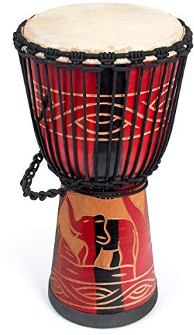 Djembe Drum, AKLOT Afrikanische Trommel, handgeschnitzt, 24,1 x 50,8 cm, Mahagoni-Ziegenleder, Trommelfell für Erwachsene und Anfänger, Rot