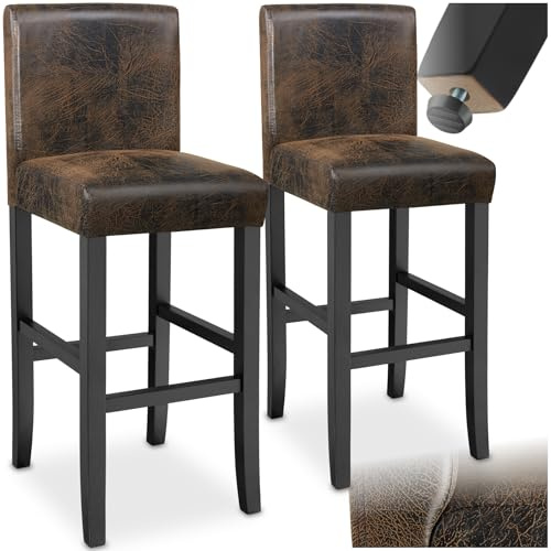 tectake® Lot de 2 Tabouret Bar en Bois & Cuir synthétique Chaise de Bar Chaise Haute Cuisine pour Ilot Central Rembourrée avec Dossier Tabouret Haut Comptoir Bar Salon