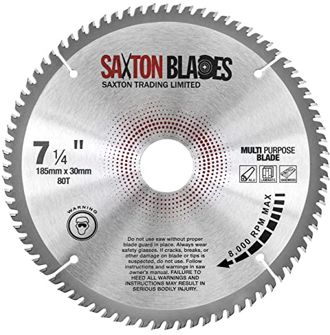 TCT18580TTCG Saxton TCT Lama per sega circolare 185mm x 80T x 30mm foro (16, 20, 25mm e 25.4mm anello) alluminio Laminate legno duro