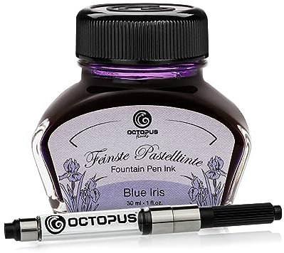 Octopus Fluids Blue Iris - Tinta de pluma estilográfica en colores pastel, Convertidor incluido, tinta de escritura en tintero, morado 30 ml
