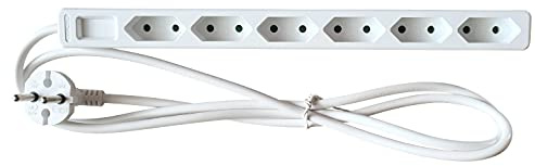 as - Schwabe Euro 11315 - Regleta de enchufes de 6 vías, enchufe múltiple con cable de 1.4 m, toma de corriente múltiple de 230V/2.5A con protección de contacto aumentada, color blanco