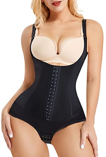 Bingrong Mujer Bodies Moldeadores Faja Reductora Lencería Moldeadora Corsé Body Body Shaper Abdomen Reductor Barriga Levanta Glúteos Entrenador de Cintura Abierto Shapewear Bodysuit (X-Large, Negro)