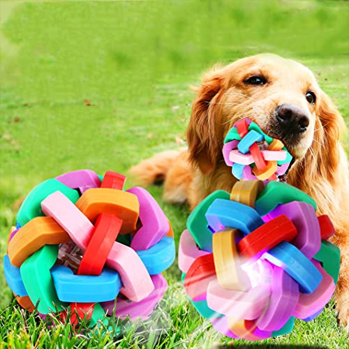 Rolin Roly 2Pcs Light Up Dog Balls Sounds Bells Ball Flashing Chew Toys Jumping Interactive Play Balls Colorful Ball for Cats Small Medium Large Dogs