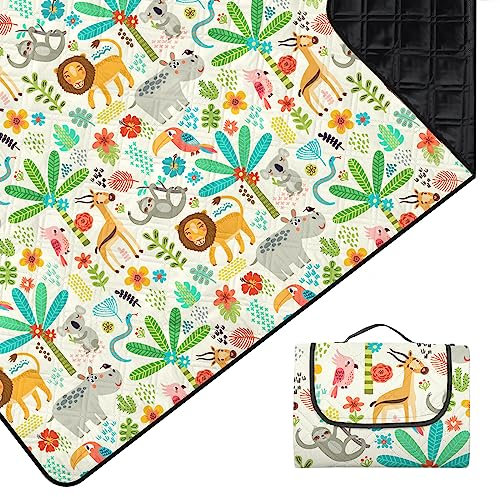 Outplea Extra groß Kinder Picknickdecke Wasserdicht 200 * 200cm, Strandmatte Campingdecke Gepolstert Faltbar, Outdoor Travel Mat Picnic Blanket, Zoo