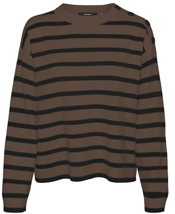 VERO MODA Vmsaba LS O-Neck Button Jersey Ga Noos Punto, Pinecone/Rayas: Negro, XS para Mujer