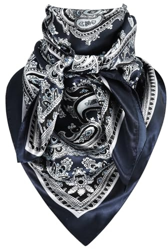 GERINLY Silk Feel Wild Rags for Men Paisley Print, Cowboy Big Neck Scarf Rancher Cravat, Square Head Bandana (Blue)