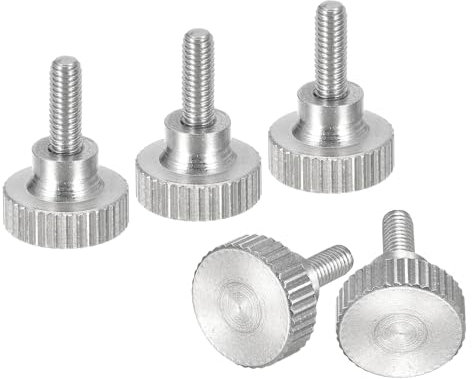sourcing map M3x8mm Knurled Thumb Screws, 5pcs 304 Stainless Steel Flat Knurled Head Thumb Screws Bolts with Shoulder Grip Knobs Fasteners