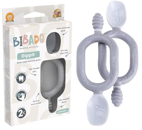 Bibado - Set di 2 cucchiai e cucchiai per bambini Dippit - Nebulizzatore morbido da masticare e cucchiaio profondo - Manico sensoriale a due mani - Set di svezzamento per bambini - Cucchiaio di
