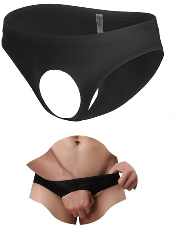 ohyeahlady Tanga Hombre Seda de Hielo Sexy Calado Delantero Cintura Baja Transpirable Suave Tallas Grandes M-XXL Ropa Interior Negro,XL