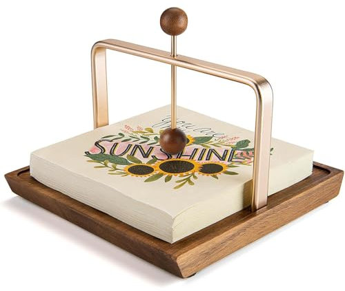 alouweekuky Serviettenhalter, Serviettenspender Holz und Metall, Serviettenständer mit Gewichteter Arm und Griff für Zuhause, Küche, Restaurant, Café, Bar