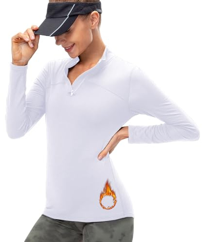 ATRACTIVOLL Camiseta de Manga Larga de Deportiva para Mujer Camiseta de Deportivos de Térmico Baselayer Compresión Ropa de Otoño e Invierno con Cremallera Corta de 1/4 Neck para Correr Senderismo