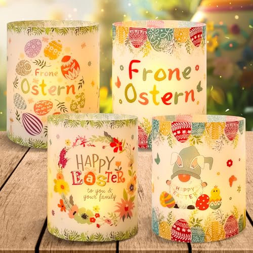 Skeadex Windlicht Tischdeko Ostern Deko, 12 Stück Osterdeko Teelichter Lichthülle, Modern Ostern Dekoration, Teelichthalter Ostern Windlichter Set für Teelichter und Kerzen Dekorationen