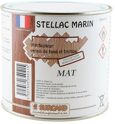 VERNIS POLYURETHANE STELLAC MARIN MAT / VITRIFICATEUR HAUTE RESISTANCE / VERNIS MARIN HAUTE RESISTANCE (500 ML)