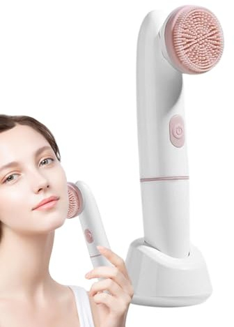 Spazzola elettrica per la pulizia del viso, spazzola elettrica per il viso, spazzola vibrante per il massaggio del viso, strumenti per la cura della pelle, ad ultrasuoni con 2 teste, per