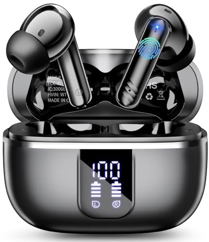 Auriculares Inalámbricos Bluetooth, Cascos Inalámbricos Bluetooth 5.4 HiFi Estéreo con HD ENC Mic, 38 Horas Auriculares Inalambricos con LED Pantalla,IPX7 Headphones Compatible iOS y Android. Negro