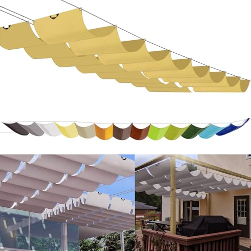 Tenda da sole retrattile ad onda 0,7 x 3 m, pergola su misura, tenda parasole regolabile, copertura ombreggiante, 95% protezione UV e resistente agli strappi, incluse corde di montaggio per terrazza