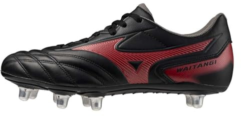 Mizuno Waitangi - Botas de rugby para hombre, parte superior de piel, negro, rojo, 46 EU